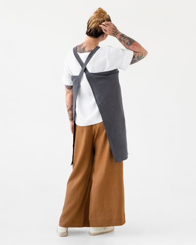Pinafore cross-back linen apron in Charcoal gray | sneakstylesanctums