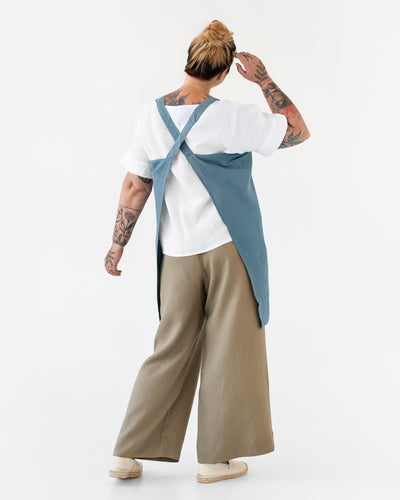 Japanese cross-back linen apron in Gray blue - sneakstylesanctums