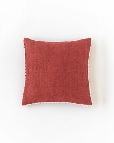 Pom pom trim linen pillowcase in Clay - sneakstylesanctums