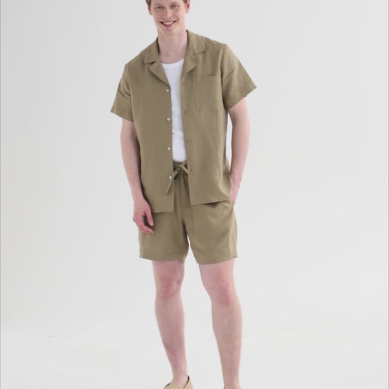 Men's linen pajama set TINOS in Dried moss - sneakstylesanctums