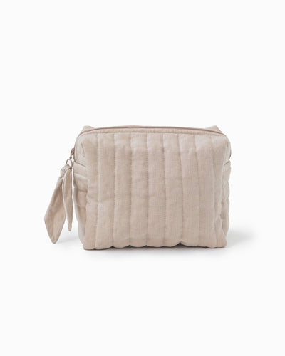 Linen quilted cosmetics bag in Natural - sneakstylesanctums