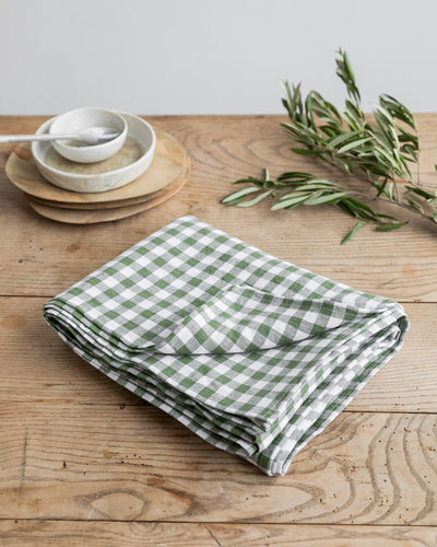 Forest green gingham linen tablecloth - sneakstylesanctums
