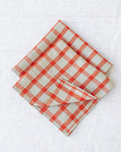 Red gingham linen napkin set of 2 - sneakstylesanctums