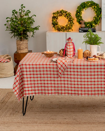 Red gingham linen tablecloth - sneakstylesanctums