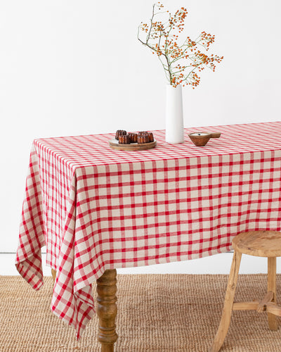 Red gingham linen tablecloth - sneakstylesanctums