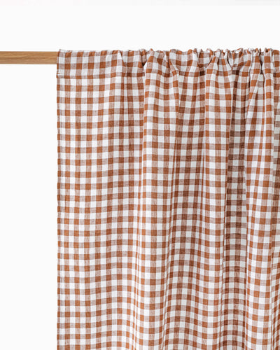 Rod pocket linen curtain panel in Cinnamon gingham - sneakstylesanctums
