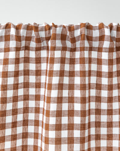 Rod pocket linen curtain panel in Cinnamon gingham - sneakstylesanctums