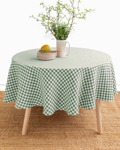 Round linen tablecloth in Forest green gingham - sneakstylesanctums
