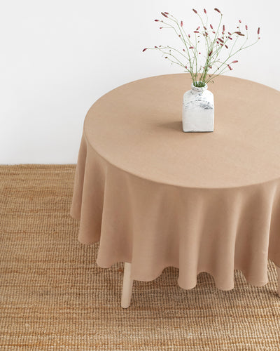 Round linen tablecloth in Latte - sneakstylesanctums