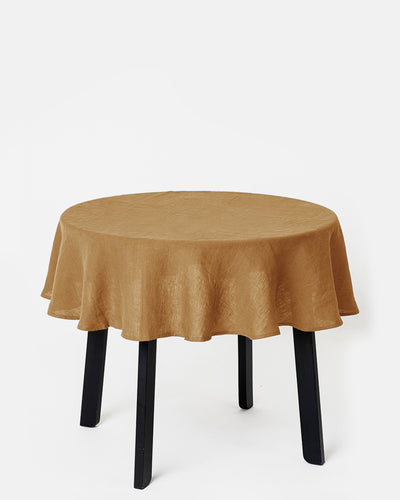 Round linen tablecloth in Tan - sneakstylesanctums