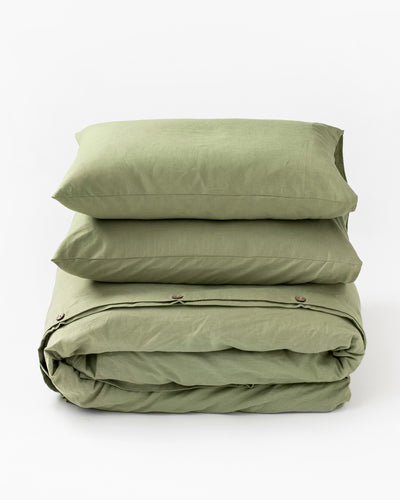 Sage linen-cotton duvet cover set (3 pcs) - sneakstylesanctums