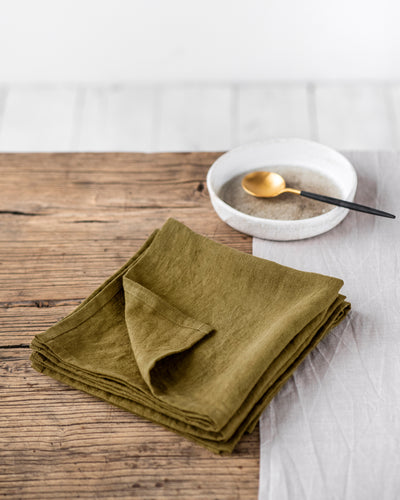 Olive green linen napkin set of 2 - sneakstylesanctums