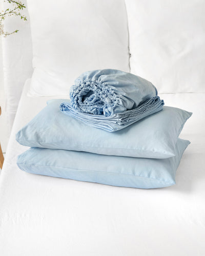 Sky blue linen-cotton sheet set (4 pcs) - sneakstylesanctums