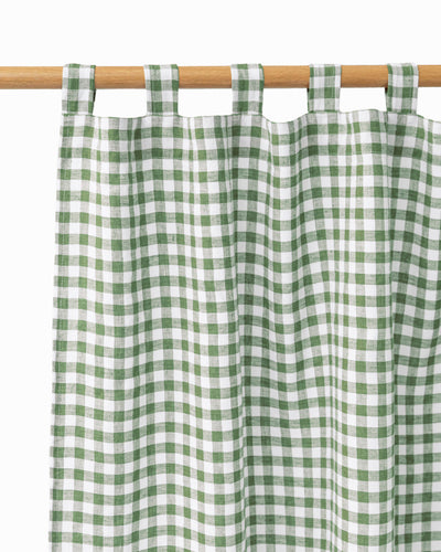 Tab top linen curtain panel (1 pcs) in Forest green gingham - sneakstylesanctums