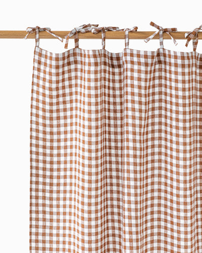 Tie top linen curtain panel in Cinnamon gingham - sneakstylesanctums