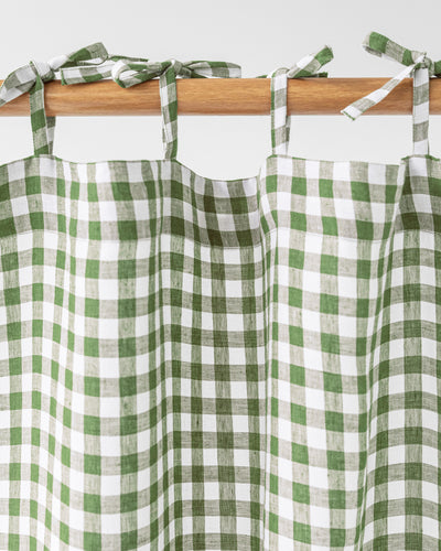 Tie top linen curtain panel (1 pcs) in Forest green gingham - sneakstylesanctums