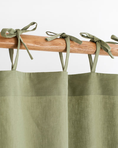 Tie top linen-cotton curtain panel (1 pcs) in Sage - sneakstylesanctums