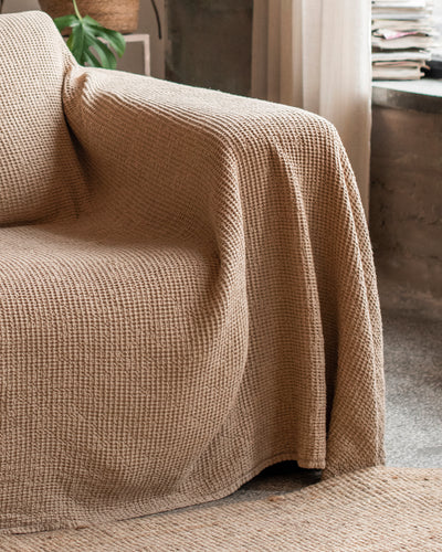 Waffle linen couch cover in Beige - sneakstylesanctums