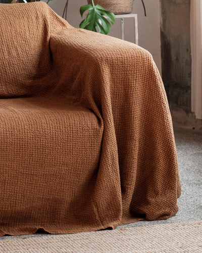 Waffle linen couch cover in Cinnamon - sneakstylesanctums