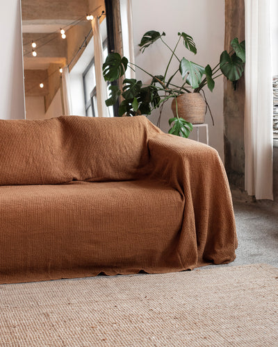 Waffle linen couch cover in Cinnamon - sneakstylesanctums