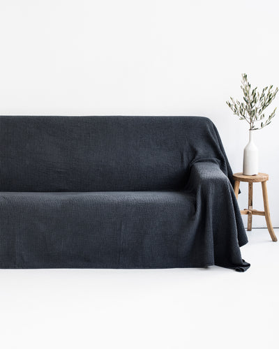 Waffle linen couch cover in Dark Gray - sneakstylesanctums