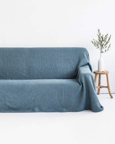 Waffle linen couch cover in Gray blue - sneakstylesanctums