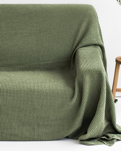 Waffle linen couch cover in Forest green - sneakstylesanctums