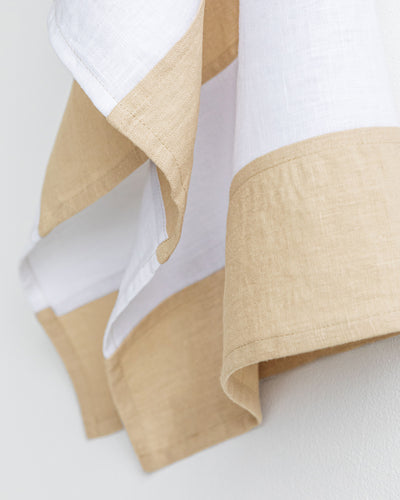 Zero-waste striped linen tea towel in Sandy beige - sneakstylesanctums