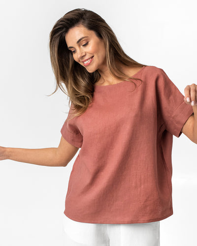 Short-sleeved linen top AMED in Clay pink - sneakstylesanctums
