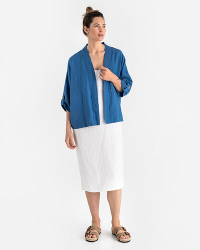 Linen kimono jacket BANOS in Cobalt blue - sneakstylesanctums modelBoxOn