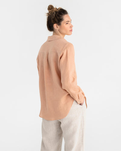 Long-sleeved linen shirt CALPE in Peach - sneakstylesanctums modelBoxOn
