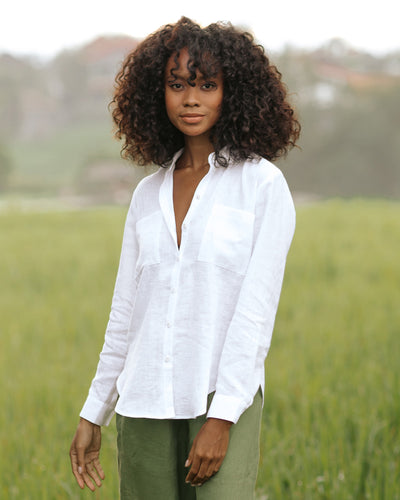 Long-sleeved linen shirt CALPE in White - sneakstylesanctums
