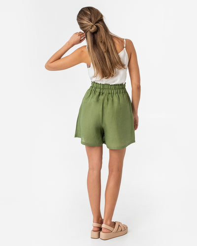 High waisted linen shorts CUENCA in Forest green - sneakstylesanctums
