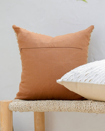 Decorative linen pillow cover with striped fabric in Sandy beige & Cinnamon - sneakstylesanctums