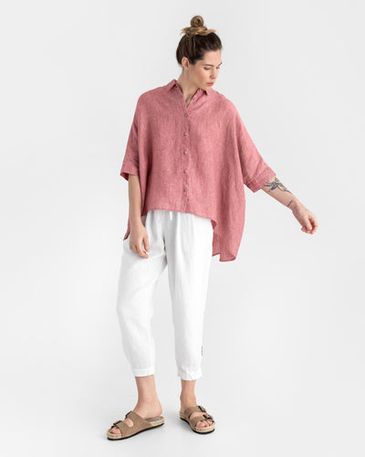 Lightweight linen shirt HANA in Cranberry - sneakstylesanctums modelBoxOn