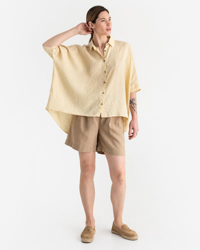 Lightweight linen shirt HANA in Cream - sneakstylesanctums modelBoxOn