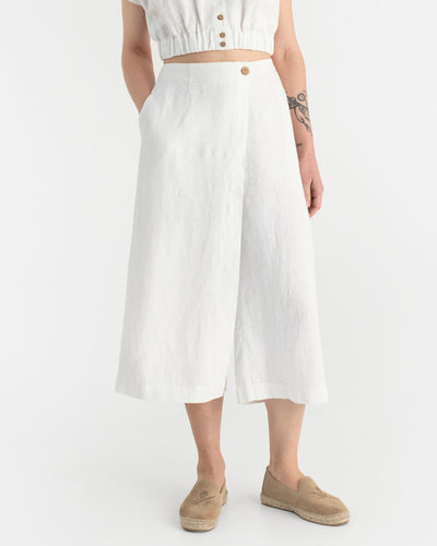 Linen culotte pants BUSAN in White - sneakstylesanctums modelBoxOn