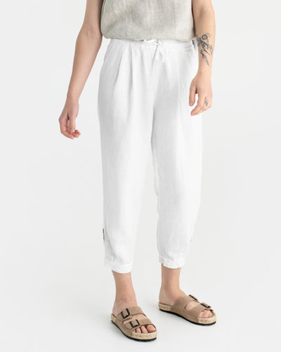 Tapered linen pants MONTAUK in White - sneakstylesanctums modelBoxOn