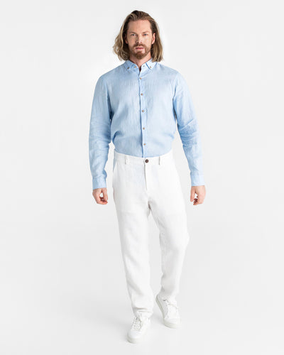 Heavyweight men's linen pants MORCOTE in White - sneakstylesanctums modelBoxOn