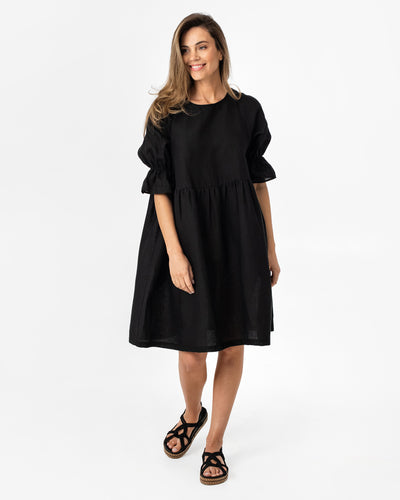 Voluminous linen dress NERJA in Black - sneakstylesanctums
