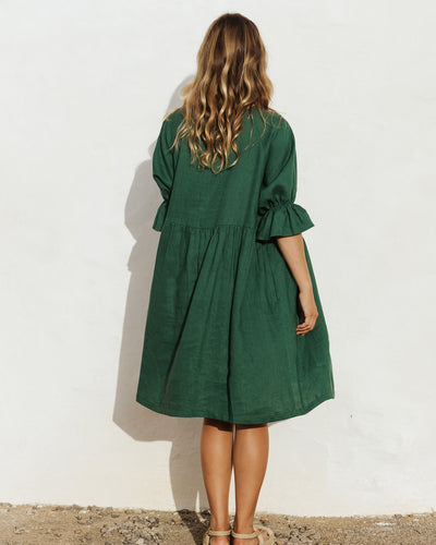 Voluminous linen dress NERJA in Green - sneakstylesanctums