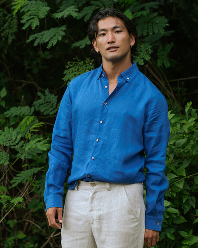 Men's linen shirt NEVADA in Classic blue - sneakstylesanctums