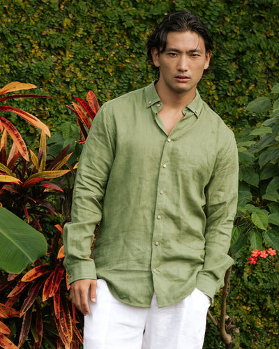  Men's linen shirt NEVADA in Forest green - sneakstylesanctums