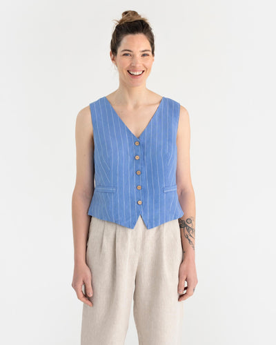 Classic linen vest OBIDOS in Blue stripes - sneakstylesanctums modelBoxOn