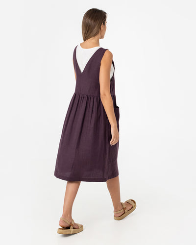 Pinafore linen dress ROATAN in Dark purple - sneakstylesanctums