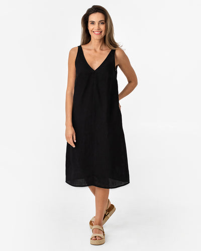 Cut-out linen dress TAHITI in Black - sneakstylesanctums