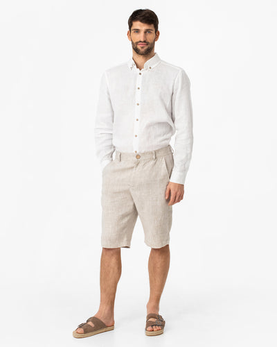 Knee-length men's linen shorts VIGAN in Natural melange - sneakstylesanctums