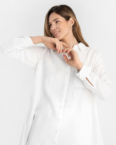 Long linen shirt WANAKA in White - sneakstylesanctums modelBoxOn