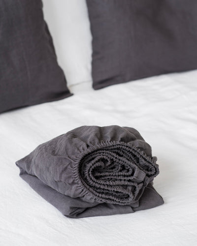 Charcoal gray linen fitted sheet - sneakstylesanctums