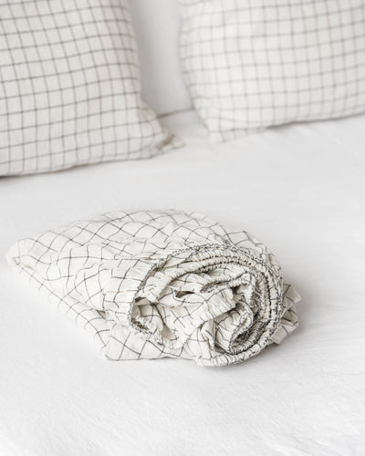 Charcoal grid linen fitted sheet - sneakstylesanctums